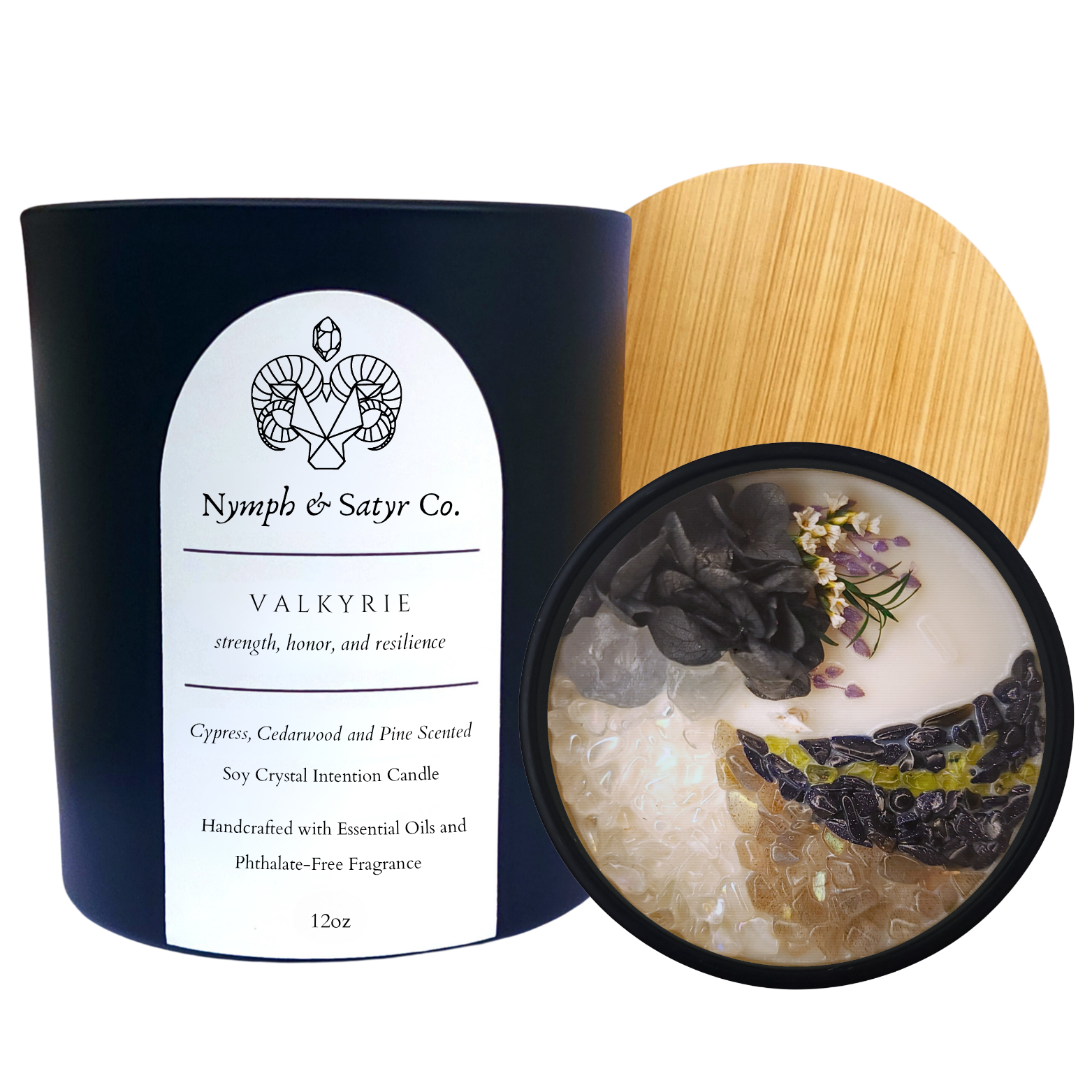 Valkyrie • 12oz Soy Crystal Candle (Black Glass)